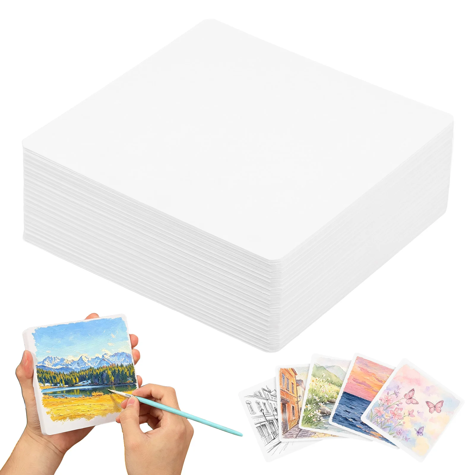 50/100 Sheets Watercolor Paper Double Sided Watercolor Drawing Paper Square/Rectangle Art Watercolor Paint Paper for DIY Crafts