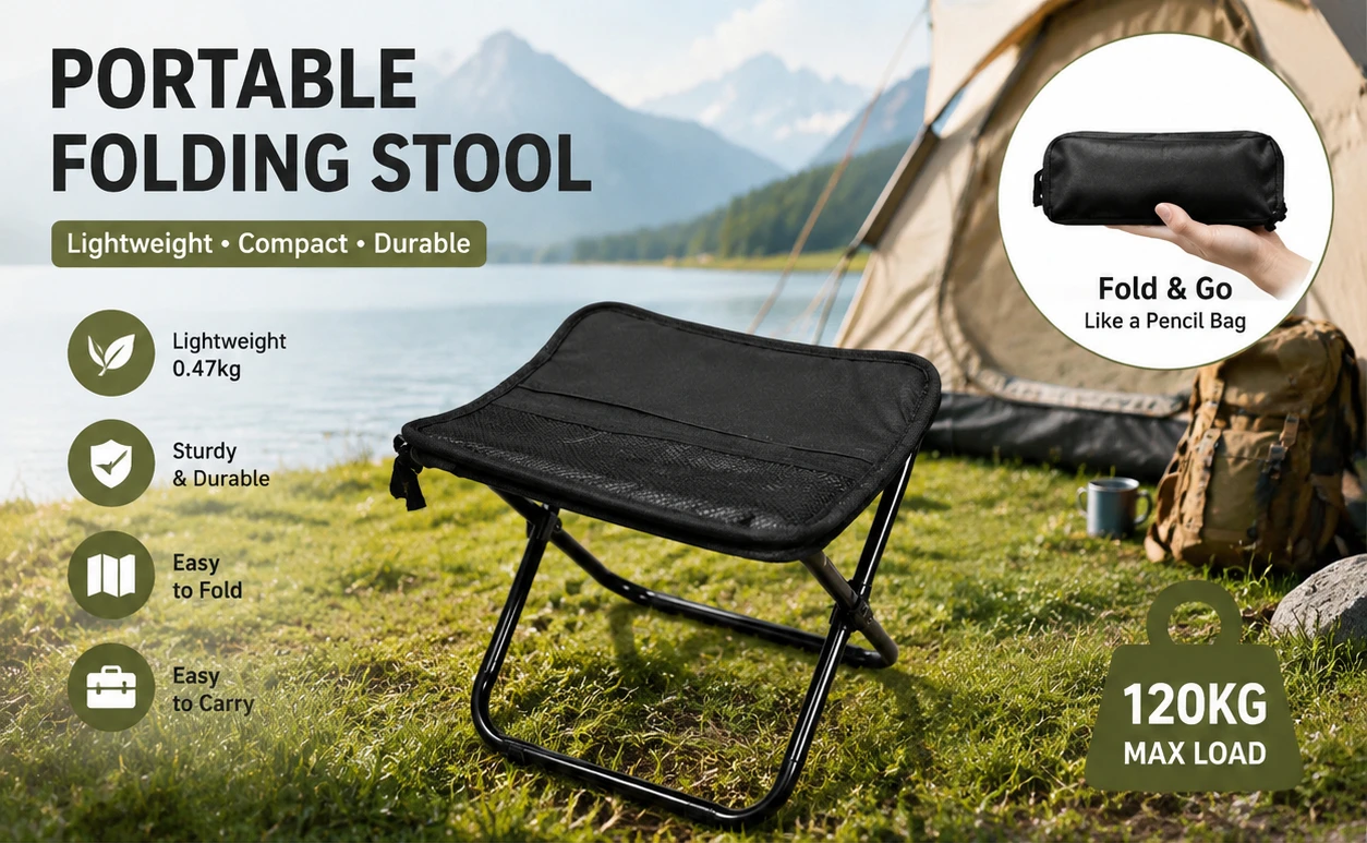 Mini Foldable Backpack Chair Portable Stool with Carry Bag Outdoor Camping Chair for Travel Fishing Picnic Hiking