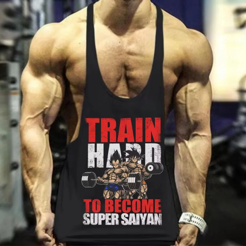 سترة لياقة بدنية بحزام ضيق من القطن للرجال، سترة دون أكمام لكمال الأجسام Dragon Ball Z مع تدوم طويلاً للتدريب اليومي وصالة الألعاب الرياضية