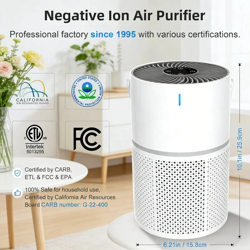 User Friendly Portable HEPA Filtered Air Cleaner Negative Ion Featuring Quiet Operations For Bedrooms or Small Living Spaces