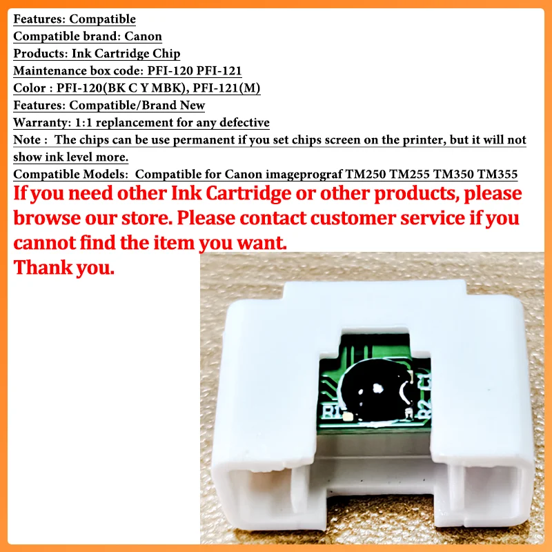 5PCS PFI-120 PFI-121 PFI120 PFI121 Ink Cartridge Chip 120 PFI 120 PFI 121 Compatible For Canon TM250 TM255 TM350 TM355 Printer