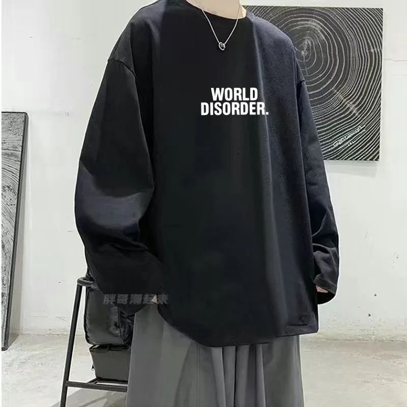 Fashion Plus Size Men's T-shirt, Spring and Autumn Classic Hong Kong Style Casual Long Sleeved Simple Western Style Loose Top
