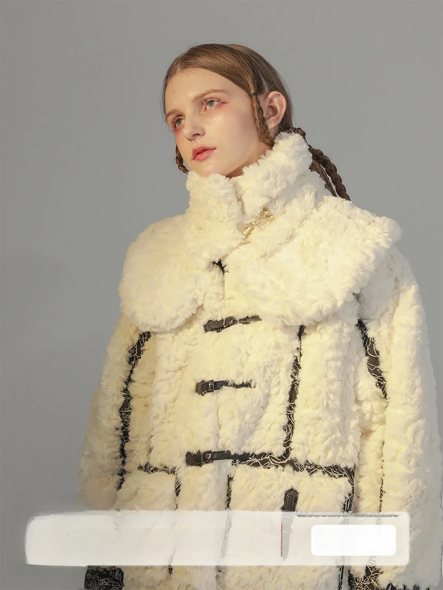 

Galaxy Eternal Original Design Fluffy Artificial Fur Jaet Loose Warm Color Blo Embroidery Versatile Youth Fem Winter Coat