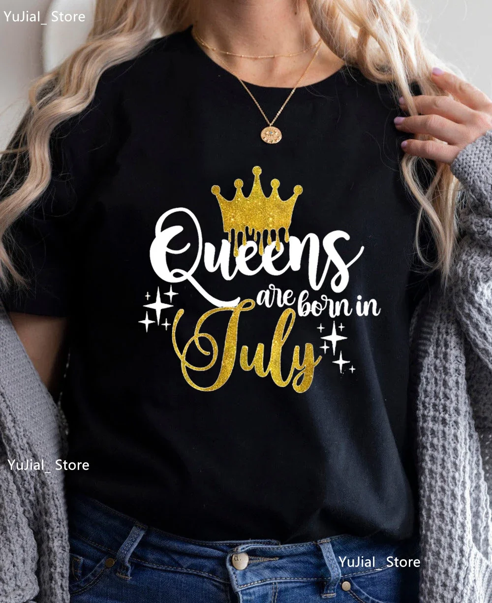 

Women'S Clothing T-Shirt Golden Queen Are Born In July Graphic Print Tshirt Girls Black/White/Pink/Green/Yellow/Gray T Shirt