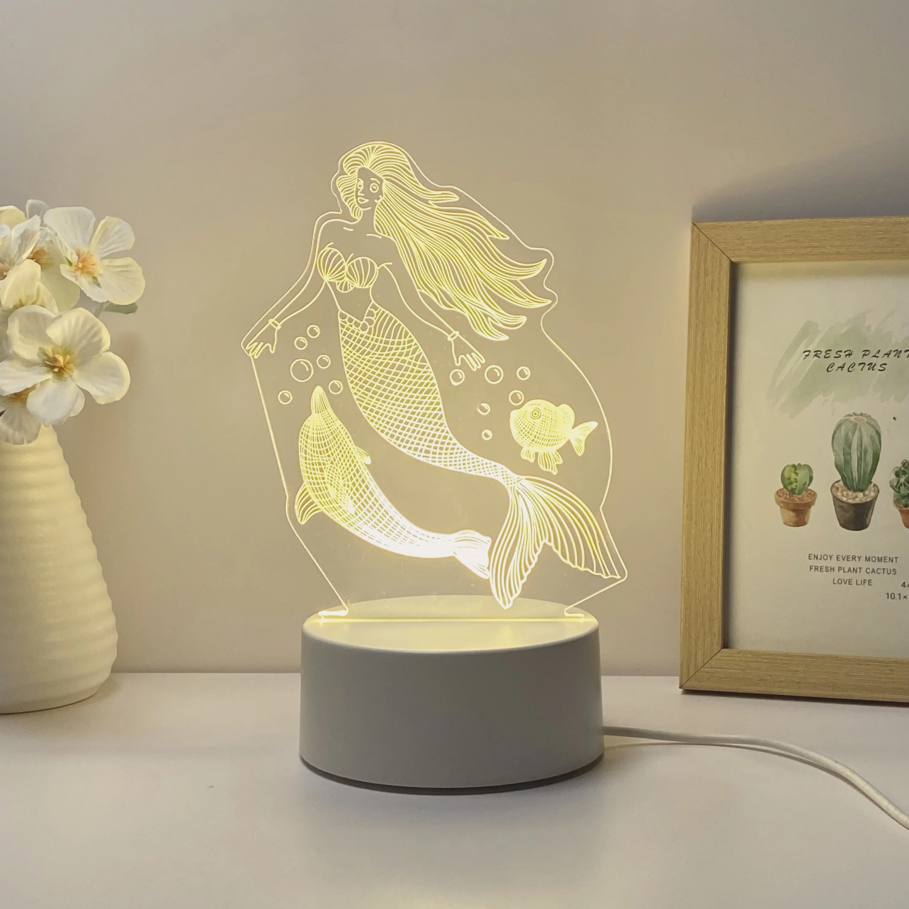 1pc mermaid 3D nightlight, USB plug-in, 7 colors, touch control, Thanksgiving, birthday, holiday gifts for friends.