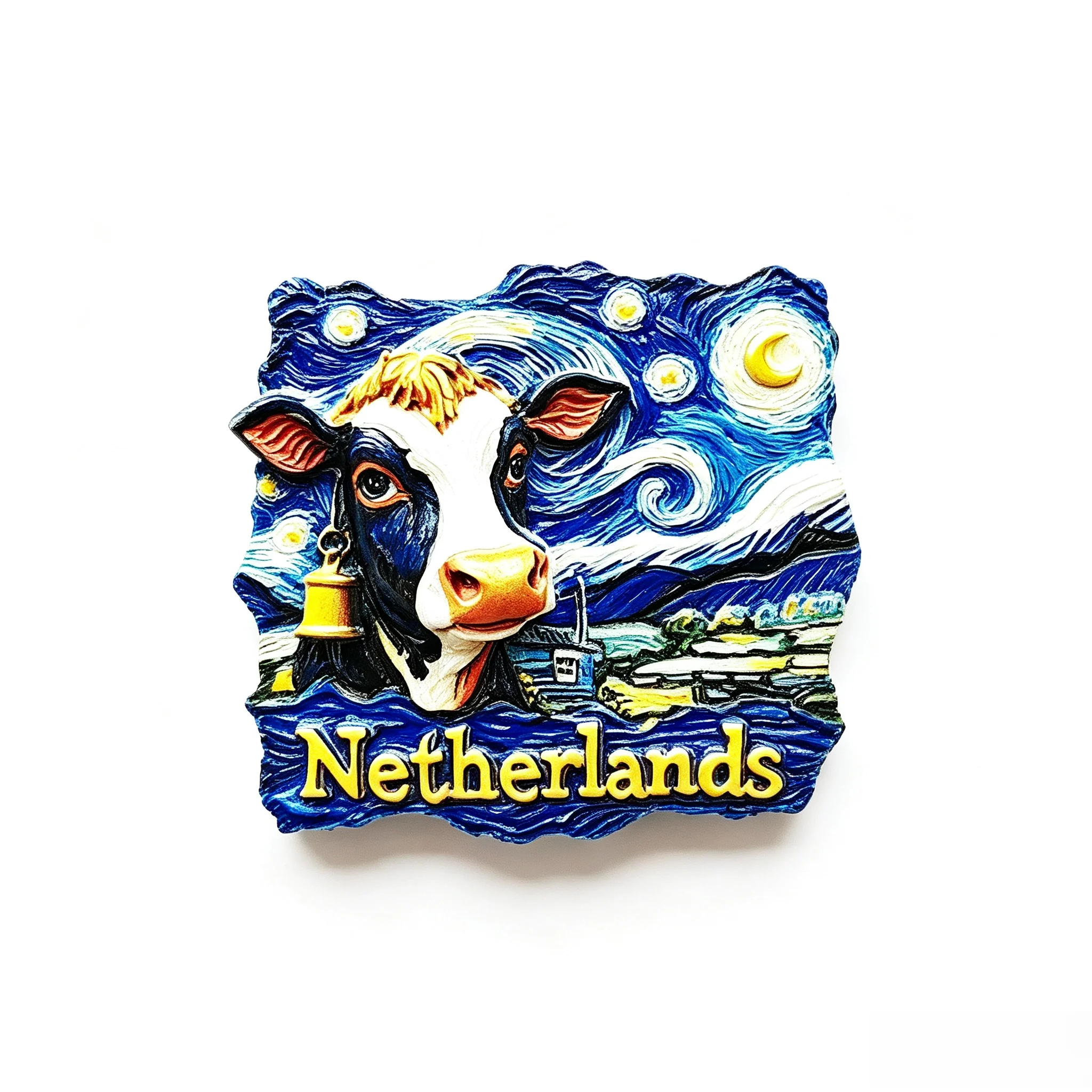 Dutch Van Gogh Starry Night Cow Resin Fridge Magnet 3D Embossed Netherlands Travel Souvenir Cute Refrigerator Sticker Home Wall