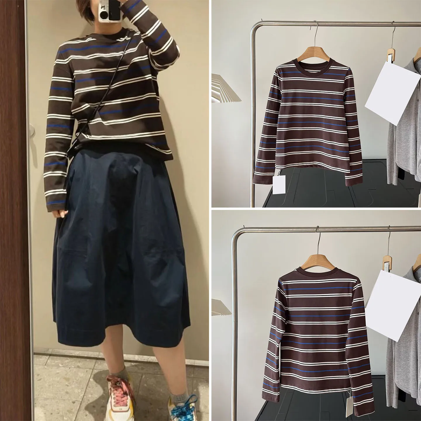 Women's Casual Long Sleeve T-Shirt Standard Fit Striped Shirt Top ZADATA Brand Loose Style round Neckline No Chest Pad