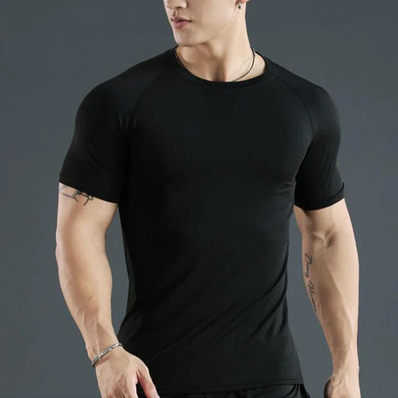 Men Compression Running T Shirt Fitness Tight Short Sleeve Tshirt Training Jogging Shirts Gym Sportswear Quick Dry Rashgard Tops