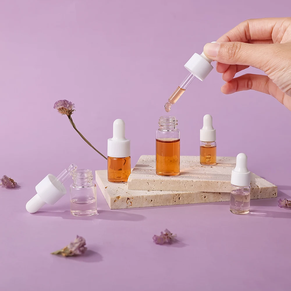 5 قطعة 3/5/10 مللي زجاجات قطارة عينة واضحة ، زجاج فارغ بغطاء أبيض ، زجاج صغير سائل عطر زيت أساسي للسفر #2