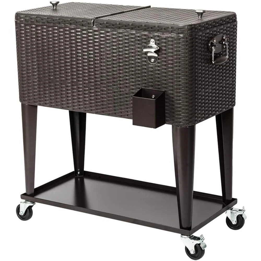 

80 Quart Rolling Ice Chest, Portable Patio Party Bar Drink Cooler Cart, with Shelf, Beverage Pool with Bottle Opener
