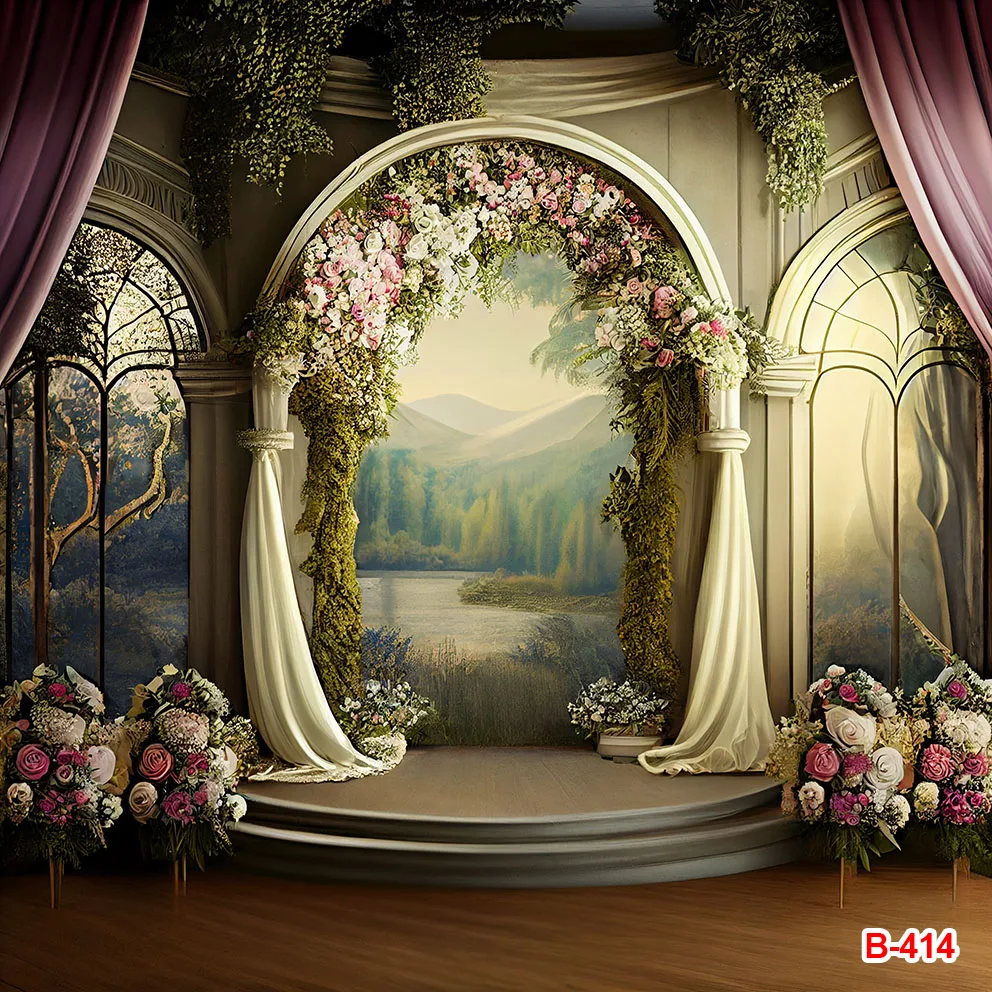 Цветочный свадебный изогнутый фон с дверью фотографический цветочный фон для свадебной церемонии невесты и жениха реквизит для семейного портрета