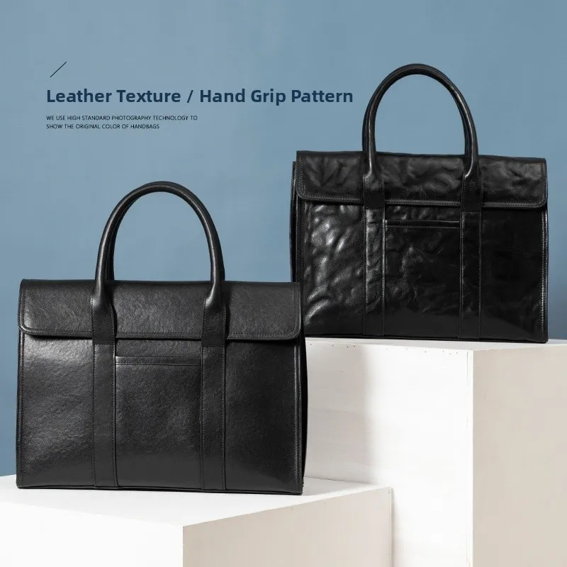 

Men's Large Capaci Leather Handbag Faionable Busin Cuter Bag Travel Briease Autumn Winter Hot S Handbag
