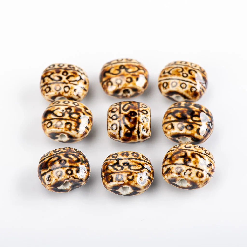 22#10pcs Vintage abstract pattern ceramic beads for jewelry making Vintage ornament #MY269