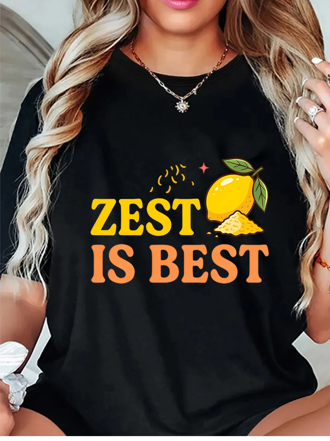 Zest Is Best Cute Lemon Zest Fruit Graphic Womens T Shirt Short Sleeve Crew Neck Playful Slogan Casual Daily Ladies Tee Tops