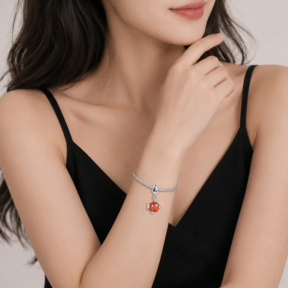 Charms czerwona dmuchana rybka 925 srebro wisiorki dokonywanie DIY Handmade nowe mody śliczna biżuteria dla kobiet mężczyzn — zdjęcie 3
