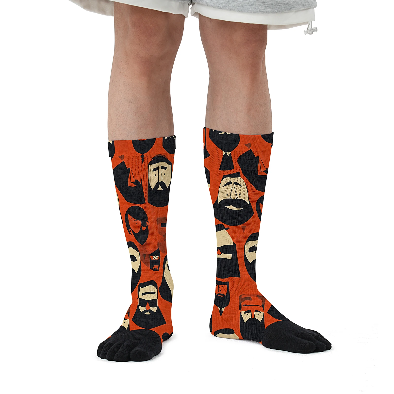 1 pair of beard cartoon image print personality mid-tube sports fashion five-finger socks party comfortable elastic