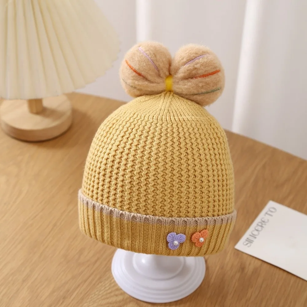 

New Bow Beanie Bonnet Thicken Windproof Knitted Hat Warm Cold Proof Pullover Hat Baby