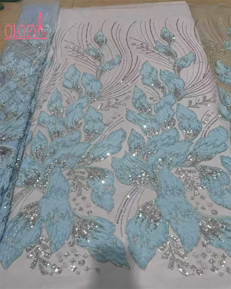 OLOEY-tela de encaje africano con lentejuelas para novio, cuentas 3D bordadas de alta calidad, tul francés para boda nigeriana
