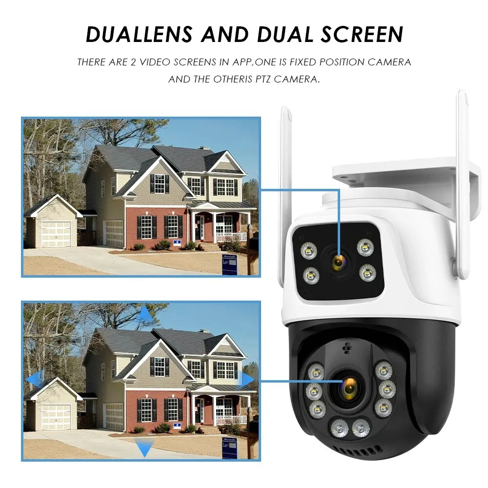 Dual Lens 360° Wifi Camera IP66 Security Protection 8MP 4K Wireless Outdoor Human Detection ICSEE Video Surveillance PTZ