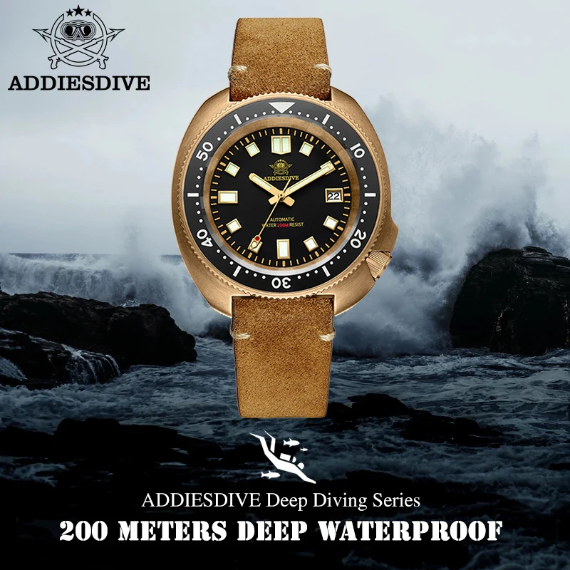 

ADDIESDIVE Men Mechanical watches NH35A Cusn8 Bronze Sapphire Glass 200m Waterproof C3 Luminous Automatic Wristwatch Relógio