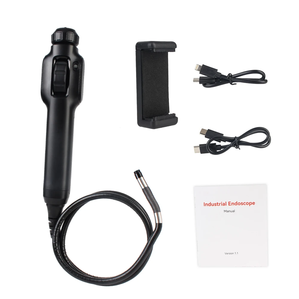 360° Steering Endoscope with Articulation Cars Inspection Camera Articulating Borescope with 8 LED Lights 1080P for Android/IOS