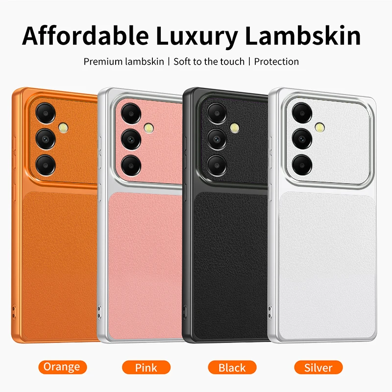 Funda protectora para teléfono Samsung Galaxy A14 14 LTE 4G 5G con diseño de lichi en colores naranja, rosa, plateado, blanco y negro, modelo A14 Fashion.