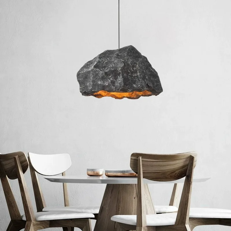 Wabi Sabi Resin Pendant Lights Designer Kitchen Bar Restaurant Unique Rock-Inspired Micro Concrete Suspension Lamps Luminaires
