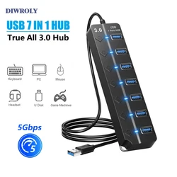 USB Hub 3.0 Multiprise USB High Speed Splitter 7 Port 5Gbps Hub Power Adapter with Switch Long Cable with Multiple Expander Hub