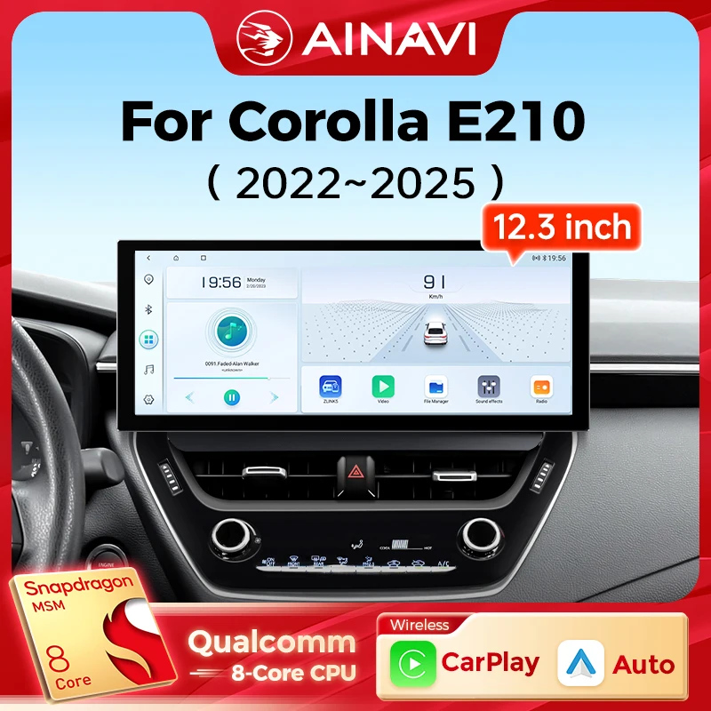 راديو سيارة Ainavi 12.3 بوصة لسيارة Toyota Corolla 2023 2024 2025 2026 E210 Qualcomm Wireless Carplay Android Auto 4G وسائط متعددة للسيارة #1