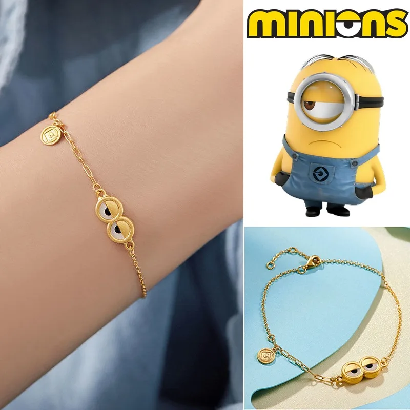 Minions Bracelet Cartoon Golden Funny Charms Anime Cute Fashion Women Kids Girls Kawaii Decoration Jewelry Creative Bangle Gifts