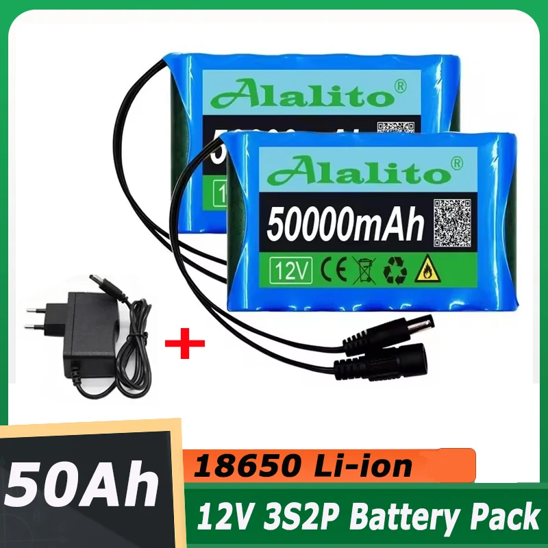 

2026 12V 50000mah NEW Portable Super Rechargeable Lithium Ion Battery Pack Capacity DC 12.6v 30Ah CCTV Cam Monitor + Charger