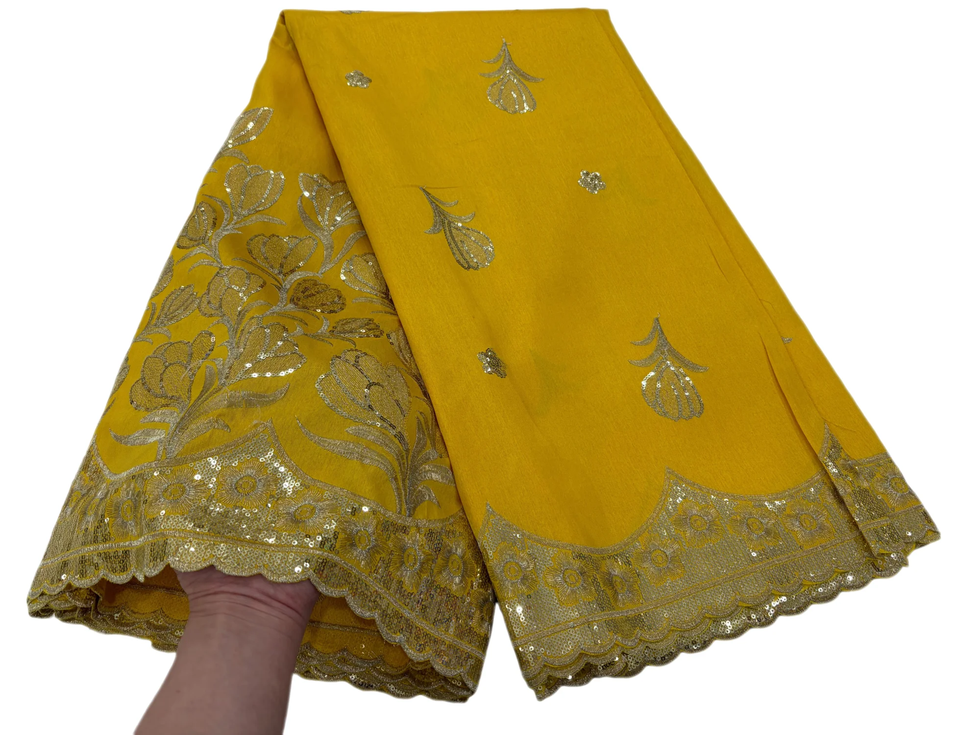 Popular 5 Yards African George Sequins Fabric High Quality Indian Raw Silk George Wrappers Hot Nigerian Lace Fabrics For Wedding
