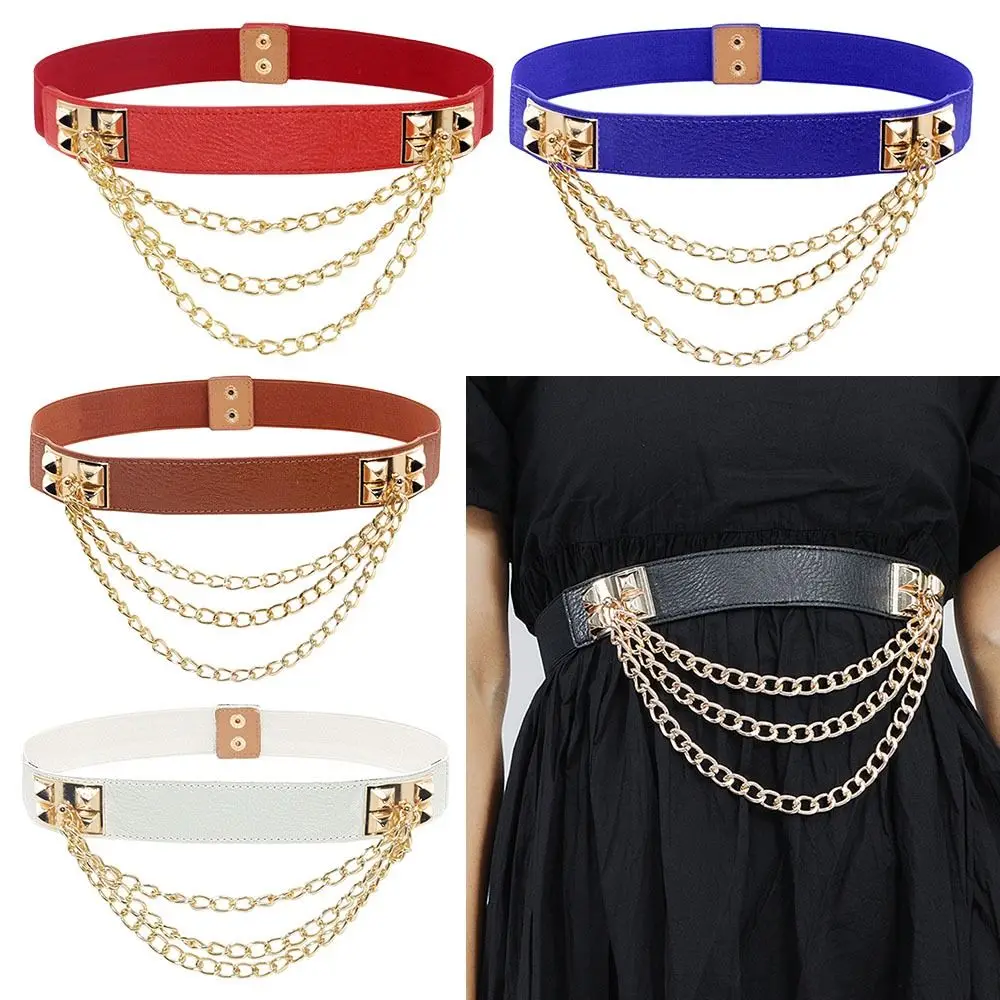 

Fashion Casual Luxury Gold Chain Waist Belt Wild Skirt Bands Leather Punk Waistband Elastic Cummerbund