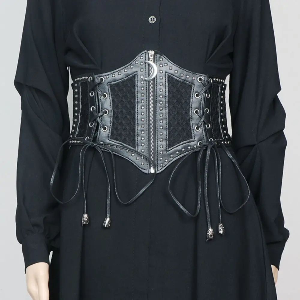 Moon ซิปจี้เสือดาวพิมพ์ Cummerbunds เข็มขัด PU หนัง Hollow เข็มขัดรัดตัวชุด Girdle ยืดหยุ่นเข็มขัดเอวกว้าง