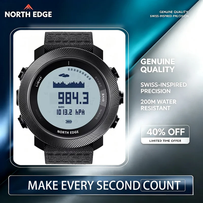 NORTH EDGE APACHE D Mens Digital Sports Watches Free Dive Waterproof 200M With Altimeter Barometer Compass World Time For Outdoo