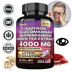 Saffron Supplement Glucomannan Ashwagandha Green Tea Extract Lutein and Zeaxanthin Extract Capsules - Improves Mood and Vision