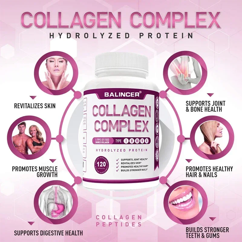 Vital Collagen for Men and Women - Types I, II, III, V, X Complex Capsules - Grass Fed - Healthy Joints, Skin, Hair, Nails