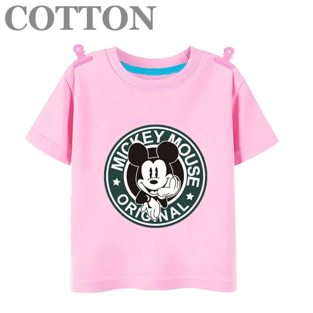 Disney Cheers Mickey Mouse Anime Cotton Summer Multi Color Fashion Children's Cartoon T-shirt Round Neck Short Sleeve Print