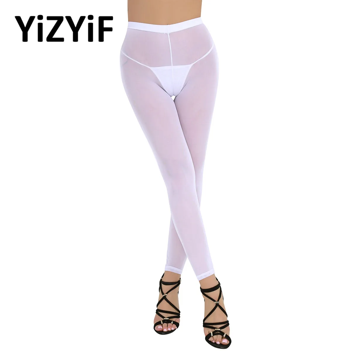 Sexy High Waist Sheer Pants Lingerie for Womens Hot Mesh See-through Nightclub Pants Trousers Slim Cut Thin Leggings Pants