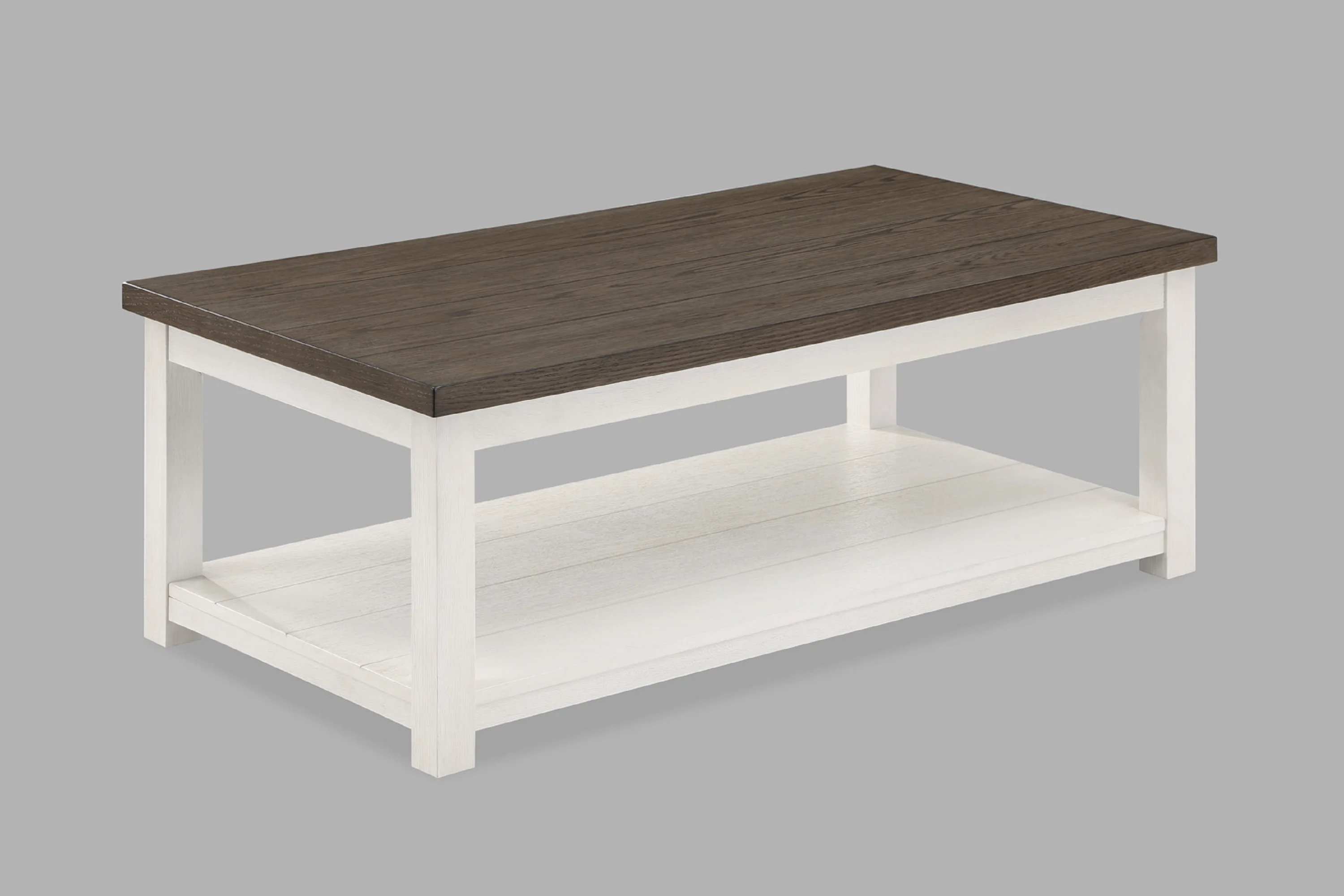 

1pc Farmhouse Style Brown Coffee Table with White Base Rectangular Table Top Comes with Casters Wooden Living Room Furniture