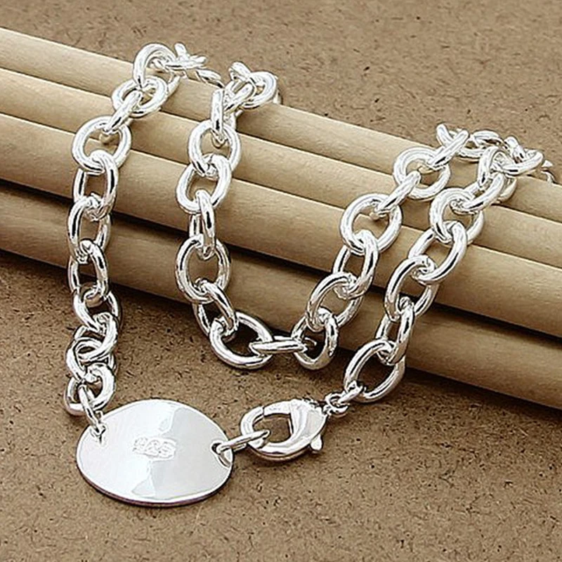 

925 Sterling Silver 18 Inch Chain Oval Round Pendant Necklace For Women Wedding Engagement Fashion Jewelry