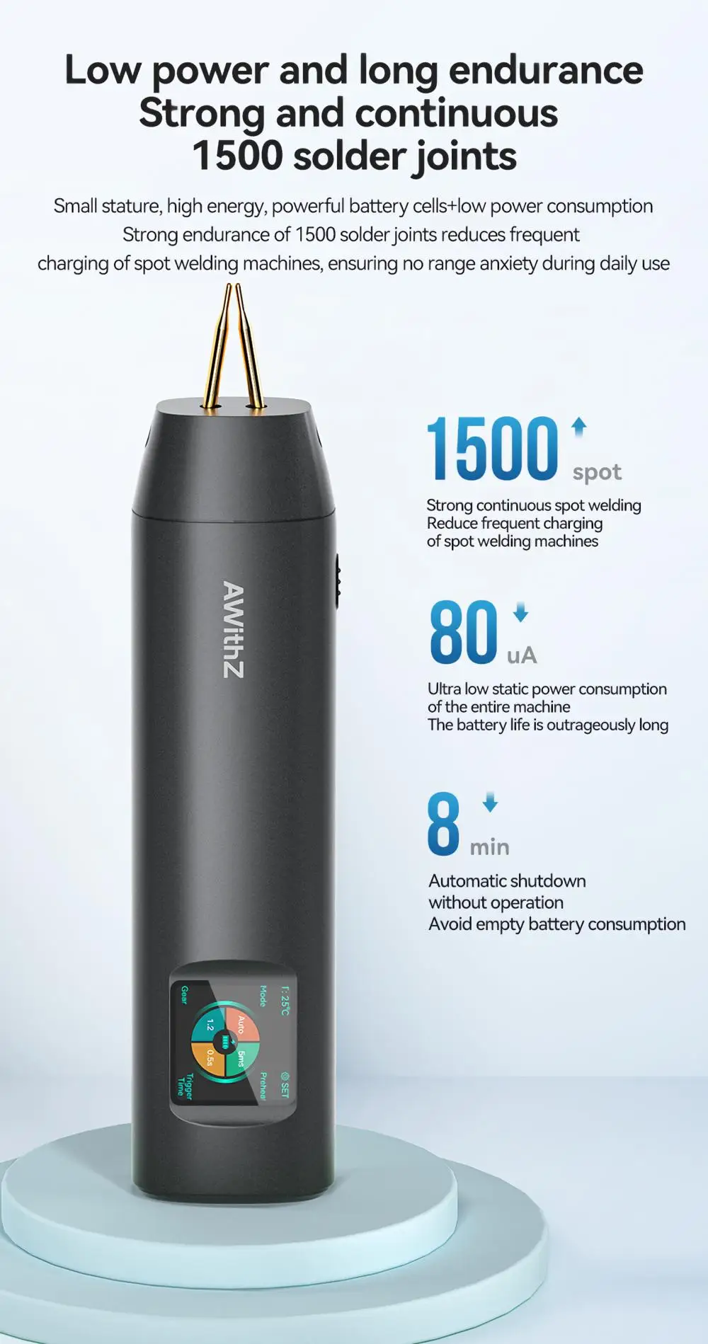 AWithZ Tragbares Punktschweißgerät, DIY-Handpunktschweißgerät, 90 Gänge, verstellbares Punktschweißen für 18650-Lithium-Batterie – Detail 17