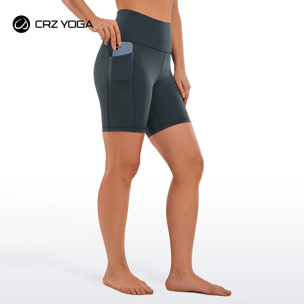 CRZ YOGA Damskie spodenki motocyklowe Naked Feeling - 6-calowe spodenki treningowe z wysokim stanem Joga Siłownia Bieganie Spandex Kieszenie boczne