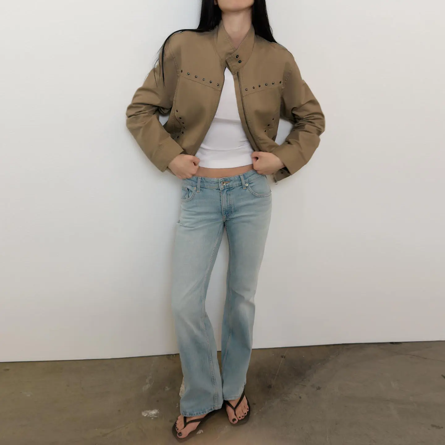 Women's Casual Loose Fit Long Sleeve Stand Collar Jacket Star Embellished Rivet Autumn Outerwear ZADATA 2026 New Style