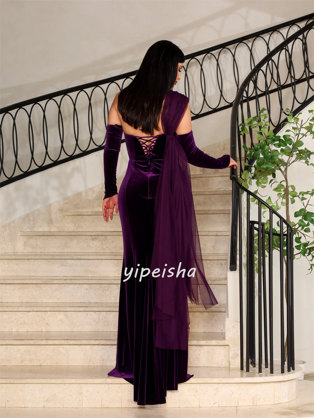 Customized Modern Style Classic Velour Beading Pleat Straight One-shoulder Long Dresses Bespoke Occasion Dresses Sizes Available
