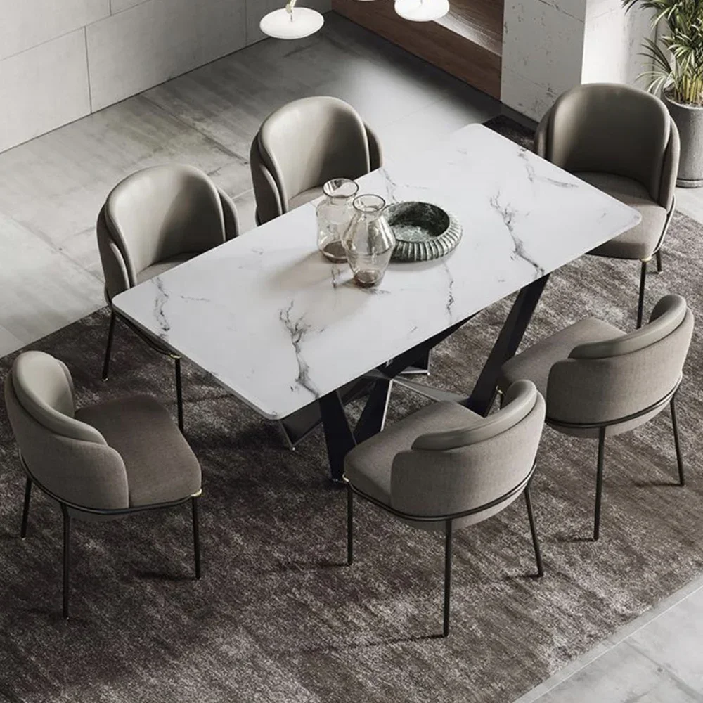 Modern luxury design rectangular dining table and chair set 6 seater metal leg dinning tables chair sets restaurant promotion