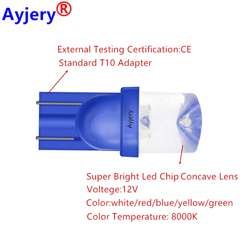 Ayjery 10pcs DC 12V W5w  T10 194 168 Concave Lens Led Bulb Car Pinball Machine Game Light White Red Blue Green Amber Car Light