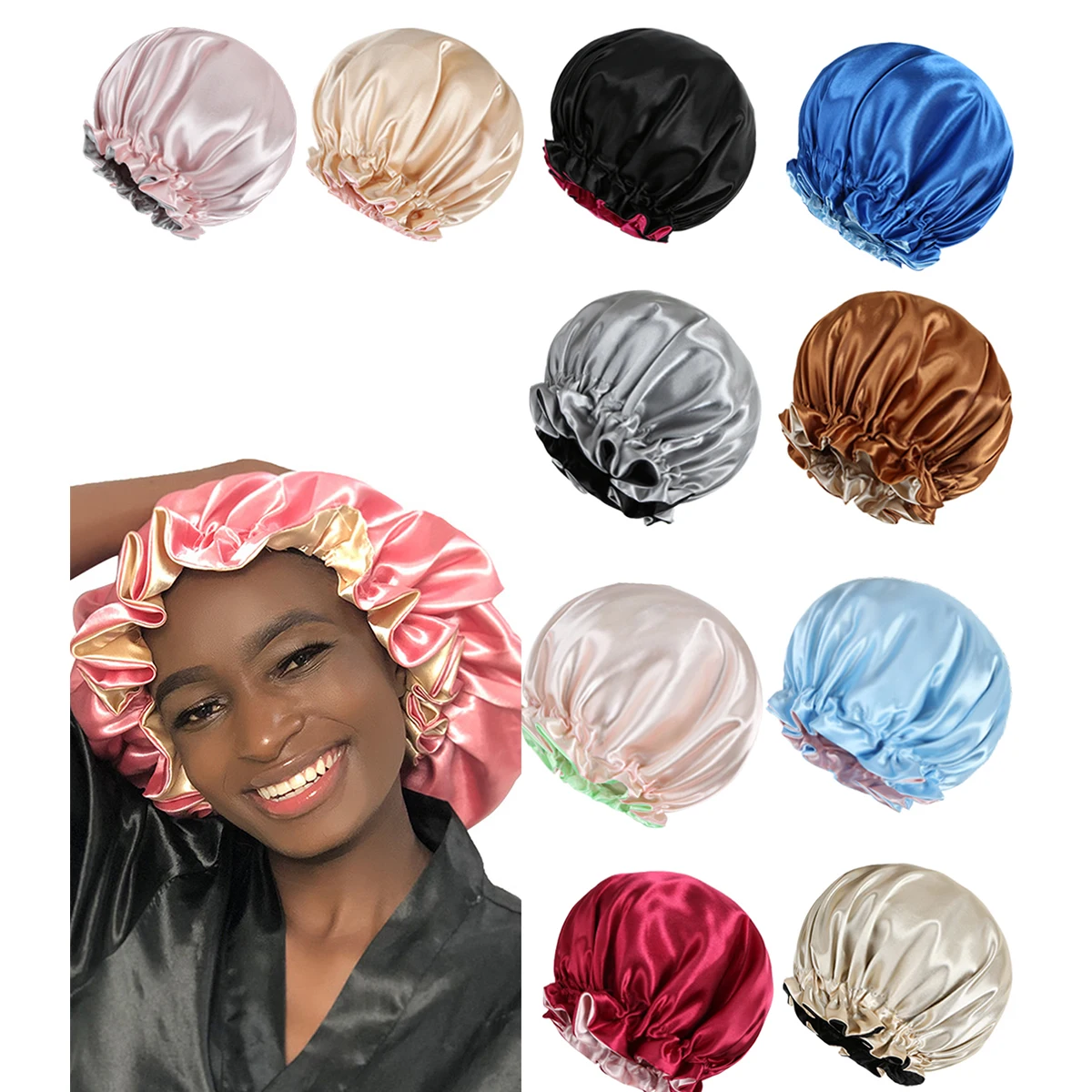 Universal Soft Satin Lined Ruffle Hat for Men & Women Dual-Sided Comfortable Hair Protection Soft Style for All Hair Types