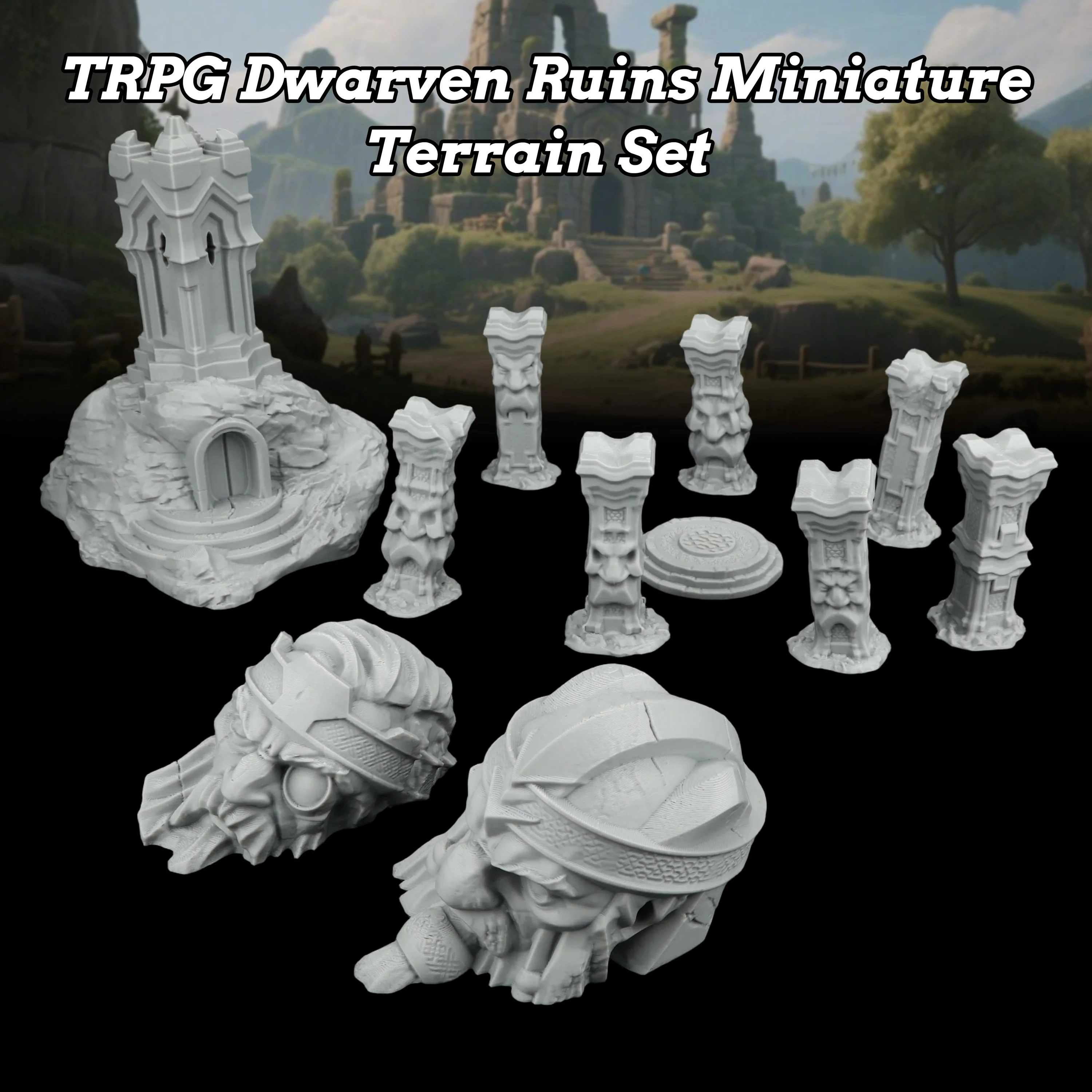 RPG Dwarven Ruins Tabletop Terrain Set - Fantasy Modular Dwarf Stone, Immersive TRPG Exploration | Easy Assembly Display Pieces