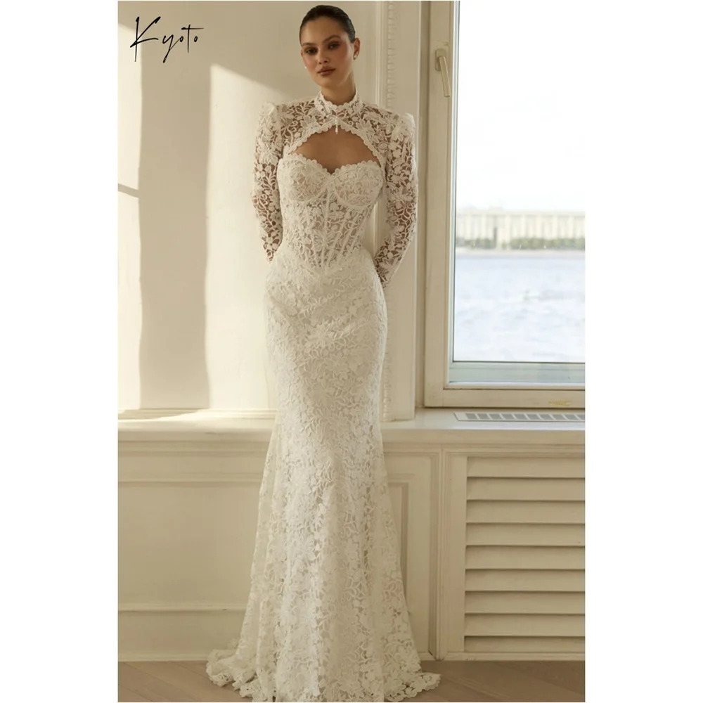 

Kyoto Customized White Sexy Strapless Wedding Dress Detachable Sleeves Lace vestidos de noche Simple Mermaid robe de mariée 2026